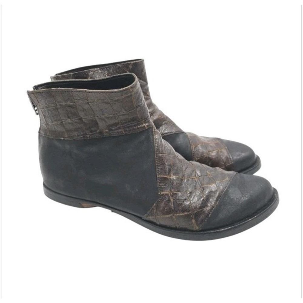 Cydwoq Ankle Boots Women's Size 11 Component Black Brown‎ Leather Back Zip Flats